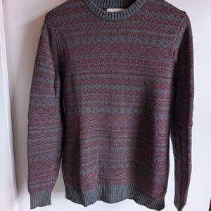 Goodfellow & Co Red and Gray Geometric Crew Neck Sweater